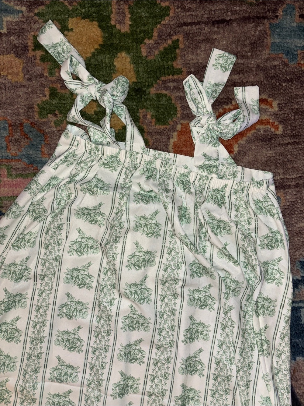 Green Floral Stripe Maxi Sundress with Tie Straps - Picture 4 of 4